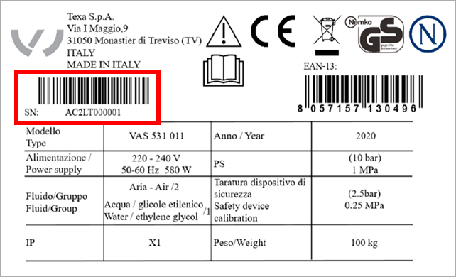 Numero di serie strumento